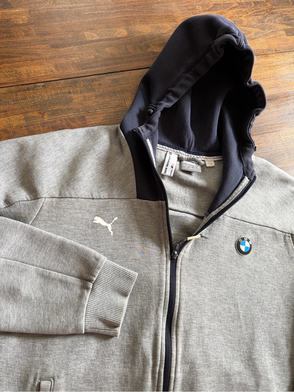 Puma BMW Motorsport Hoodie Mens Large Gray Full Zip Jacket Sweatshirt Racing